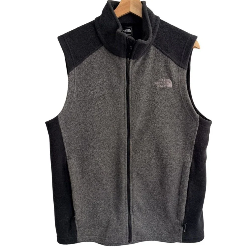 The North Face Fleece Vest Men's Medium Gray Black Full Zip Hiking Outdoor Zip